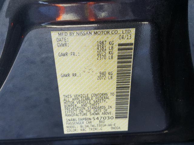 1N4BL3AP8DN547030 - 2013 NISSAN ALTIMA 3.5 GRAY photo 10