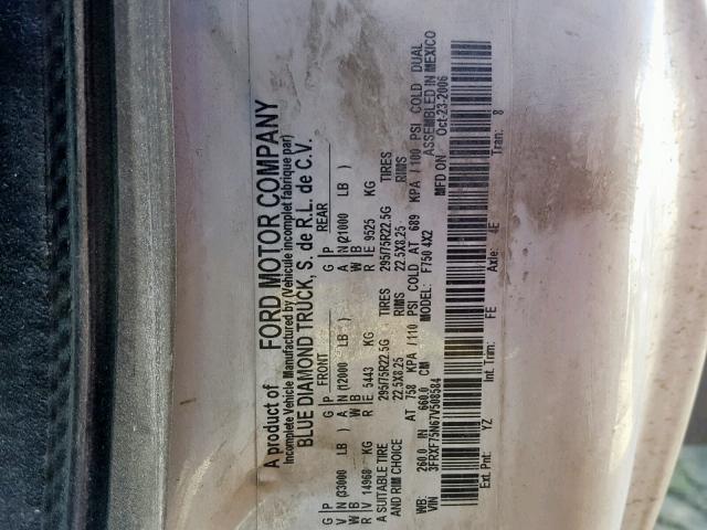 3FRXF75N67V508584 - 2007 FORD F750 SUPER WHITE photo 10