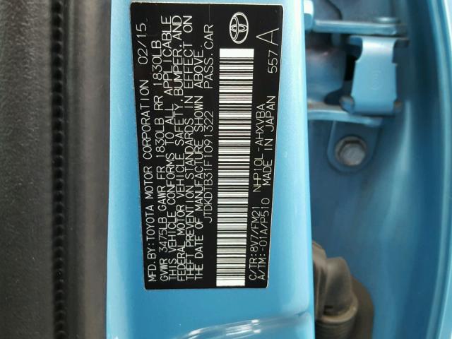 JTDKDTB31F1091322 - 2015 TOYOTA PRIUS C BLUE photo 10