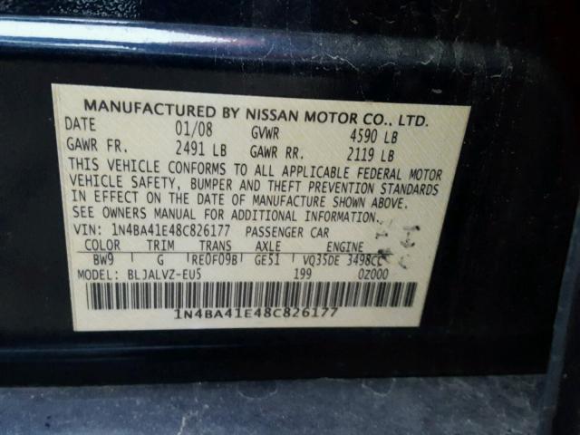 1N4BA41E48C826177 - 2008 NISSAN MAXIMA SE BLUE photo 10