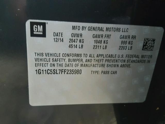 1G11C5SL7FF235980 - 2015 CHEVROLET MALIBU 1LT GRAY photo 10