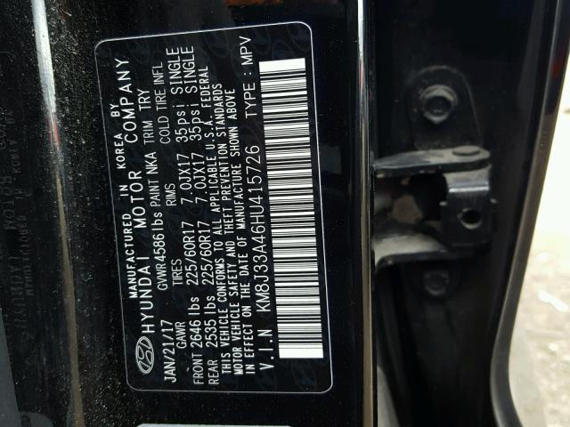 KM8J33A46HU415726 - 2017 HYUNDAI TUCSON LIM BLACK photo 10