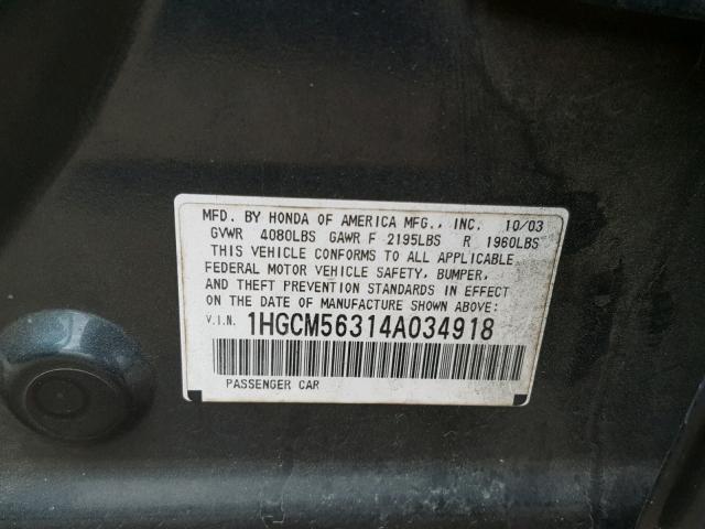 1HGCM56314A034918 - 2004 HONDA ACCORD LX BLUE photo 10