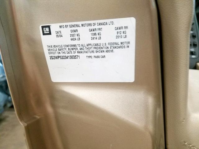2G2WP522341363571 - 2004 PONTIAC GRAND PRIX GOLD photo 10