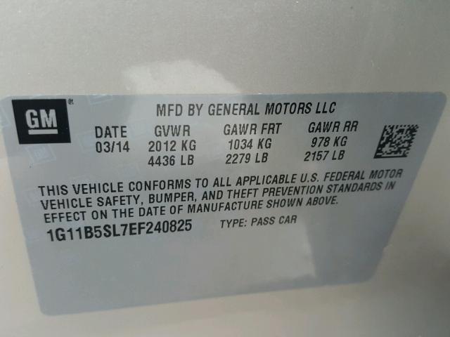 1G11B5SL7EF240825 - 2014 CHEVROLET MALIBU LS 金色 照片 10