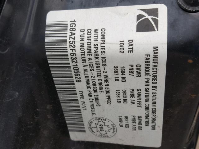 1G8AZ52F63Z105628 - 2003 SATURN ION LEVEL BURGUNDY photo 10