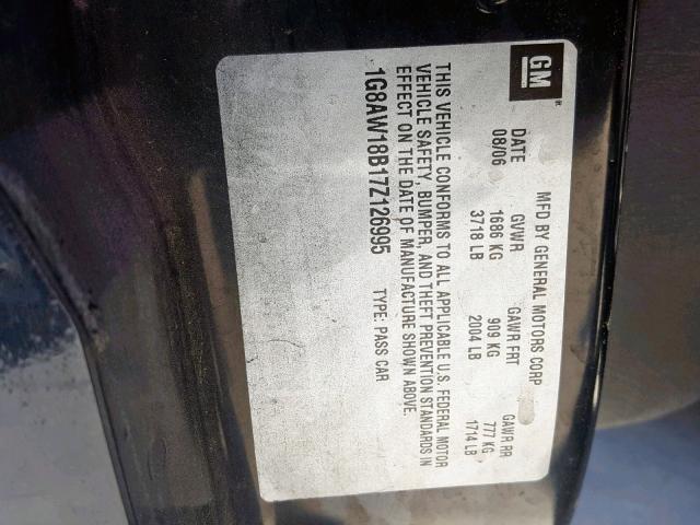 1G8AW18B17Z126995 - 2007 SATURN ION LEVEL BLACK photo 10