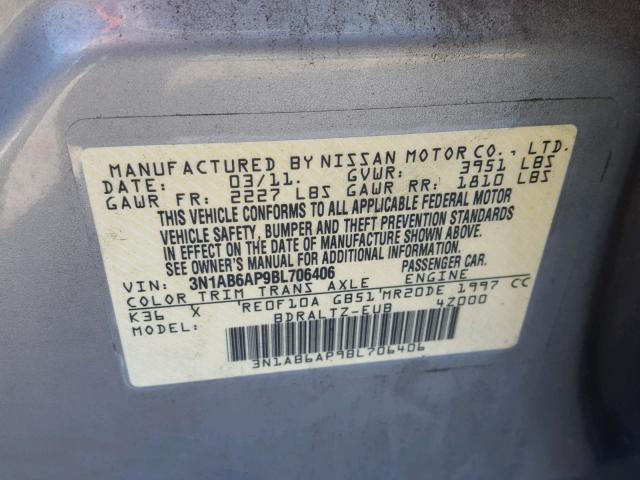 3N1AB6AP9BL706406 - 2011 NISSAN SENTRA 2.0 SILVER photo 10