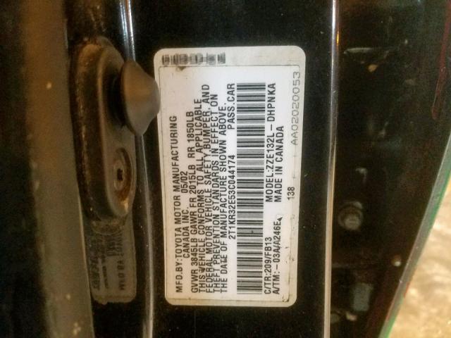 2T1KR32E53C044174 - 2003 TOYOTA MATRIX 黑色 照片 10
