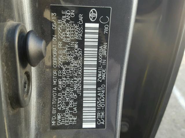 JTDZN3EU6D3262387 - 2013 TOYOTA PRIUS V GRAY photo 10