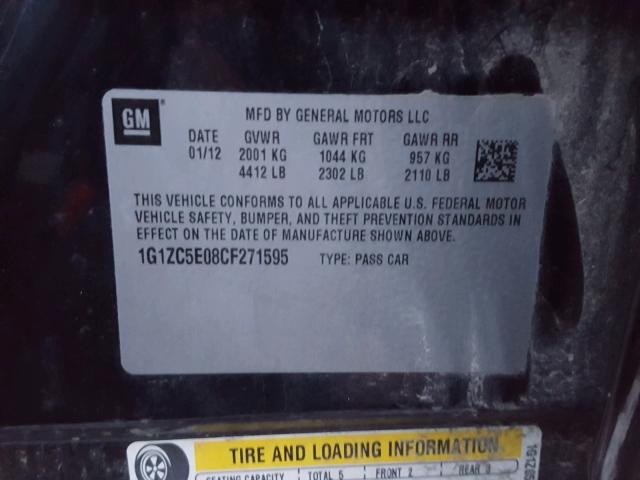 1G1ZC5E08CF271595 - 2012 CHEVROLET MALIBU 1LT 黑色 照片 10