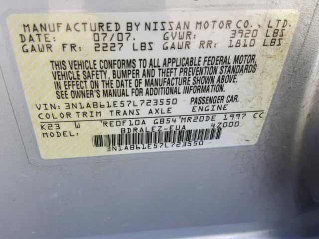 3N1AB61E57L723550 - 2007 NISSAN SENTRA 2.0 SILVER photo 10