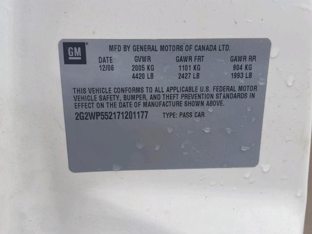 2G2WP552171201177 - 2007 PONTIAC GRAND PRIX WHITE photo 10