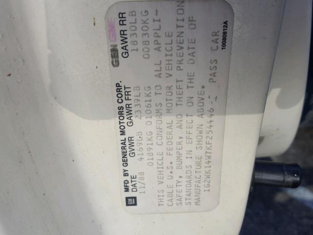 1G2WK14W7KF254446 - 1989 PONTIAC GRAND PRIX WHITE photo 10