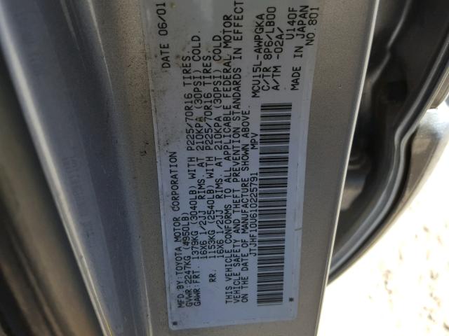 JTJHF10U610225791 - 2001 LEXUS RX 300 GRAY photo 10