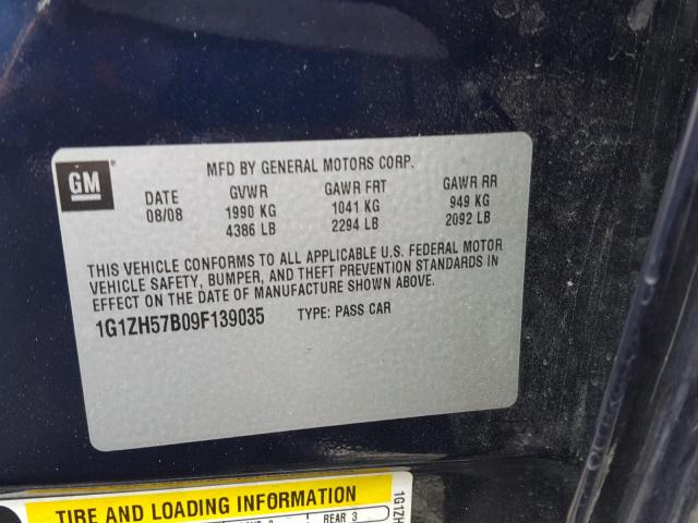 1G1ZH57B09F139035 - 2009 CHEVROLET MALIBU 1LT BLUE photo 10