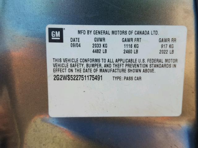 2G2WS522751175491 - 2005 PONTIAC GRAND PRIX ნაცრისფერი ფოტო 10