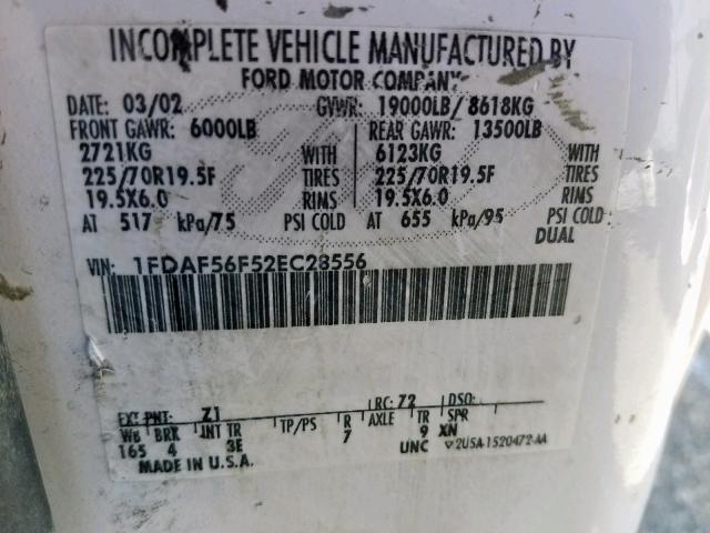 1FDAF56F52EC28556 - 2002 FORD F550 SUPER WHITE photo 10