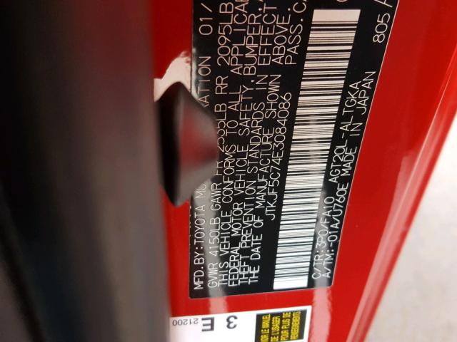 JTKJF5C74E3084086 - 2014 TOYOTA SCION TC წითელი ფოტო 10