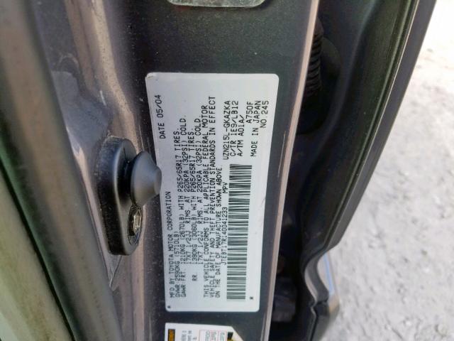 JTEBT17R140041233 - 2004 TOYOTA 4RUNNER LI GRAY photo 10