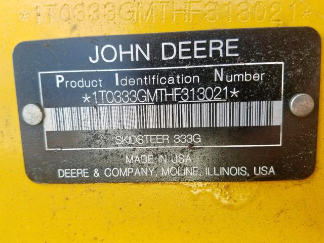 1T0333GMTHF313021 - 2017 JOHN DEERE 333G  YELLOW photo 10