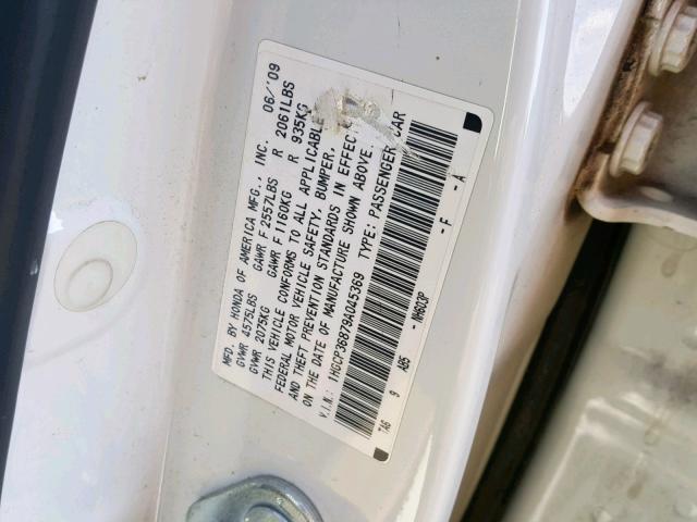 1HGCP36879A045369 - 2009 HONDA ACCORD EXL WHITE photo 10