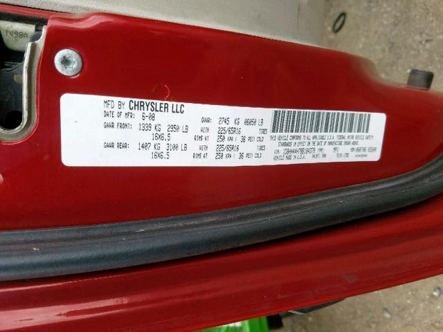 1D8HN44H78B184379 - 2008 DODGE GRAND CARA RED photo 10