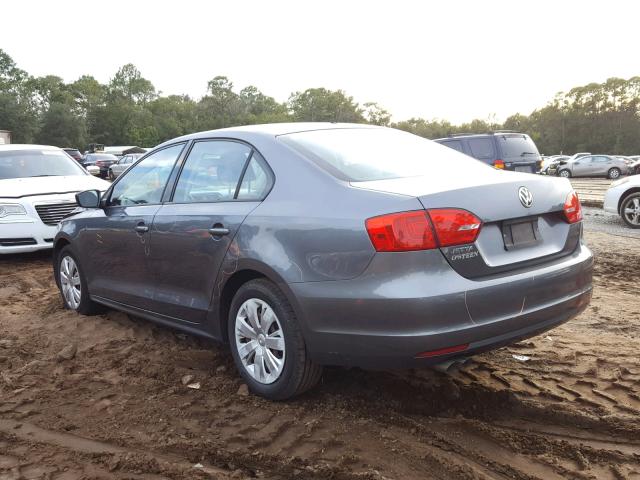 3VW2K7AJ2BM372245 - 2011 VOLKSWAGEN JETTA BASE GRAY photo 3