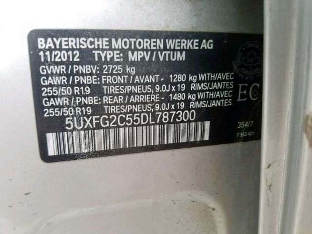 5UXFG2C55DL787300 - 2013 BMW X6 XDRIVE3 SILVER photo 10