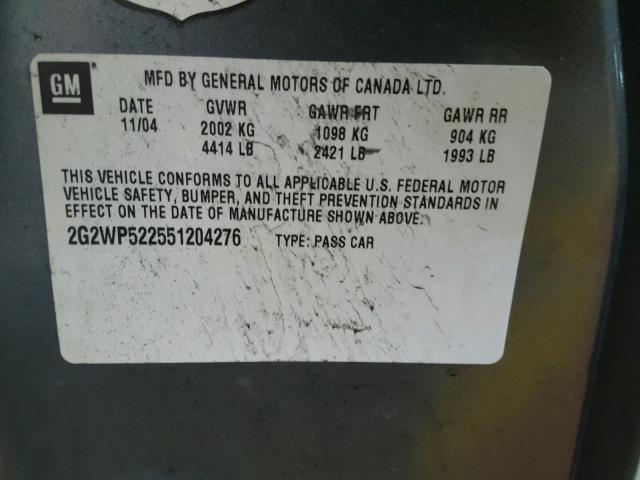 2G2WP522551204276 - 2005 PONTIAC GRAND PRIX Сұр фото 10