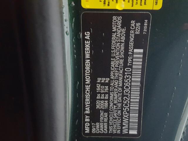 WMWXP5C52J3C65310 - 2018 MINI COOPER GREEN photo 10