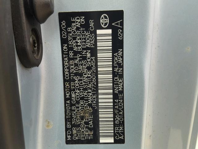 JTKDE177260126454 - 2006 TOYOTA SCION TC 蓝色 照片 10