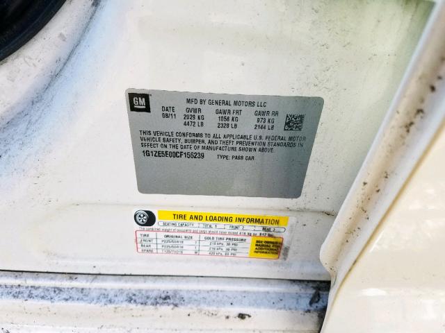 1G1ZE5E00CF156239 - 2012 CHEVROLET MALIBU LTZ თეთრი ფოტო 10