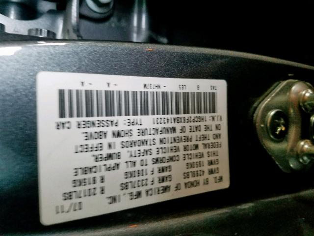 1HGCP2F6XBA143231 - 2011 HONDA ACCORD SE GRAY photo 10