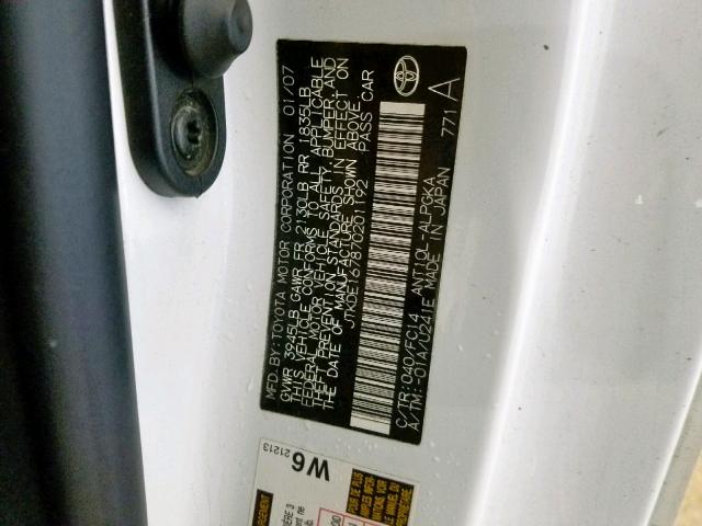 JTKDE167870201192 - 2007 TOYOTA SCION TC თეთრი ფოტო 10