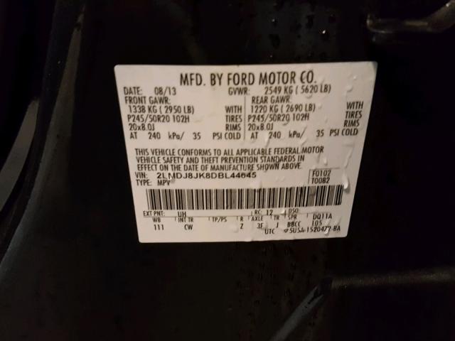 2LMDJ8JK8DBL44645 - 2013 LINCOLN MKX BLACK photo 10