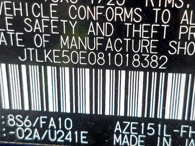 JTLKE50E081018382 - 2008 TOYOTA SCION XB 蓝色 照片 10