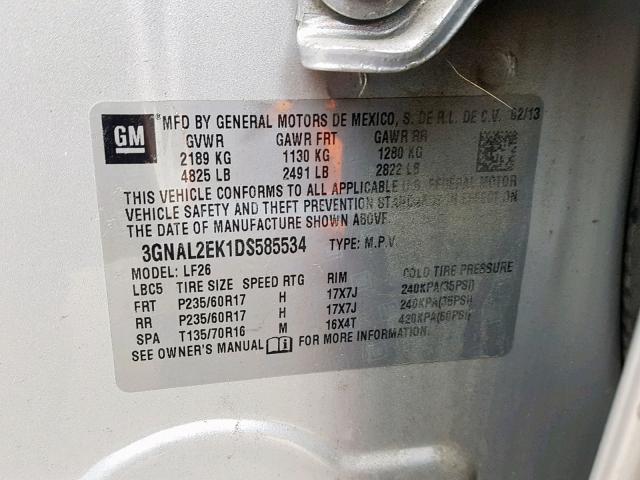 3GNAL2EK1DS585534 - 2013 CHEVROLET CAPTIVA LS 银色 照片 10