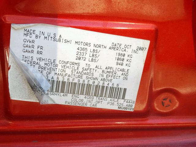 4A3AB36F98E028466 - 2008 MITSUBISHI GALANT ES RED photo 10