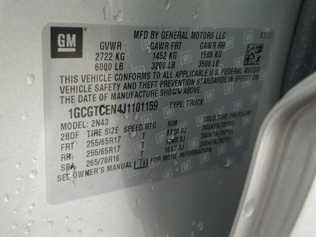 1GCGTCEN4J1101159 - 2018 CHEVROLET COLORADO L SILVER photo 10