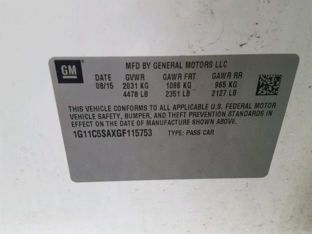 1G11C5SAXGF115753 - 2016 CHEVROLET MALIBU LIM 白色 照片 10