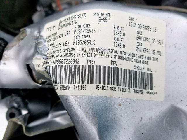 3A4FY48BB6T22342 - 2006 CHRYSLER PT CRUISER SILVER photo 10