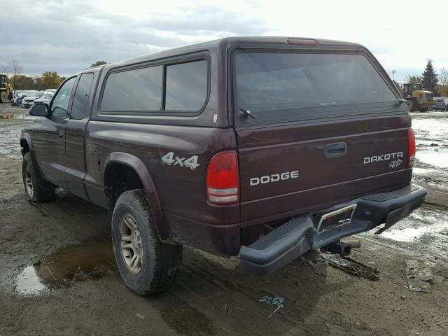 1D7HG12K44S662828 - 2004 DODGE DAKOTA SXT MAROON photo 3