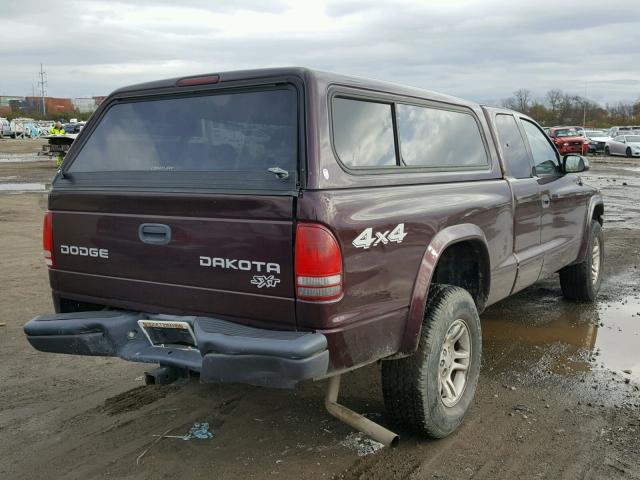 1D7HG12K44S662828 - 2004 DODGE DAKOTA SXT MAROON photo 4