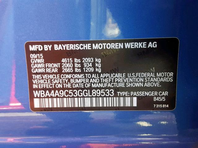 WBA4A9C53GGL89533 - 2016 BMW 428 I GRAN BLUE photo 10