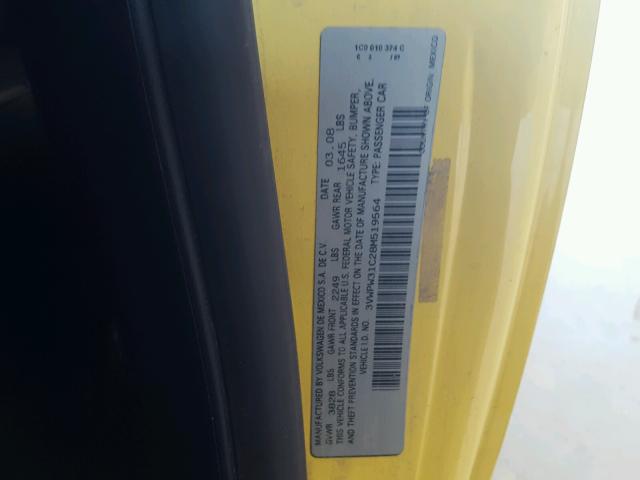 3VWPW31C28M519564 - 2008 VOLKSWAGEN NEW BEETLE 黄色 照片 10