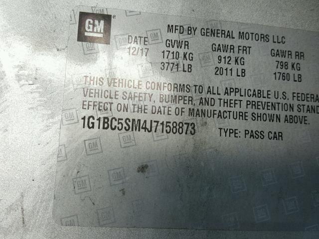 1G1BC5SM4J7158873 - 2018 CHEVROLET CRUZE LS SILVER photo 10