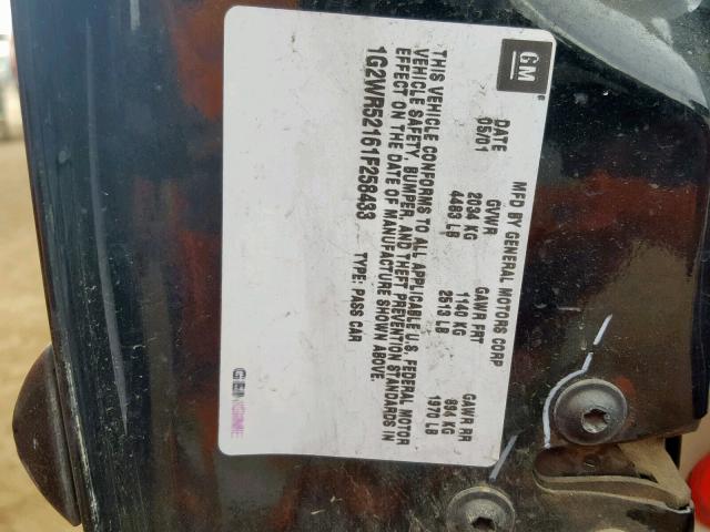 1G2WR52161F258433 - 2001 PONTIAC GRAND PRIX BLACK photo 10