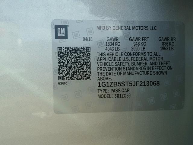 1G1ZB5ST5JF213068 - 2018 CHEVROLET MALIBU LS SILVER photo 10