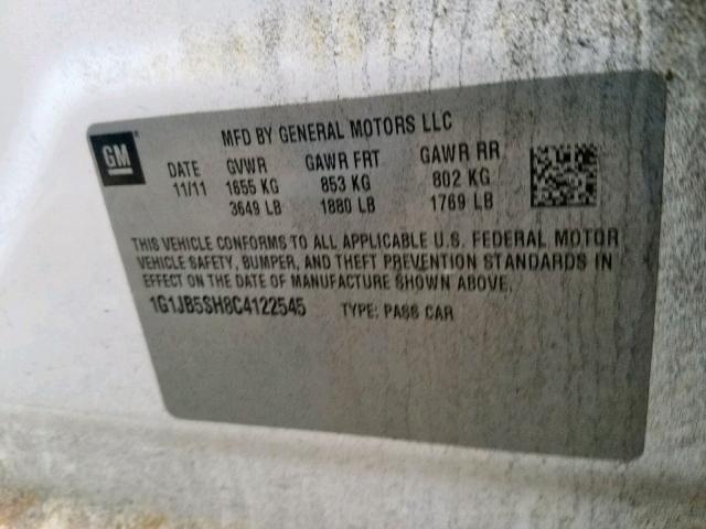 1G1JB5SH8C4122545 - 2012 CHEVROLET SONIC LS WHITE photo 10